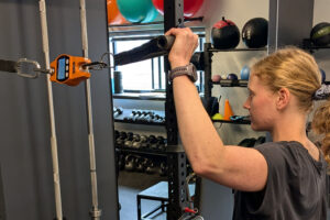 Patient doing return to sport testing for a shoulder injury.